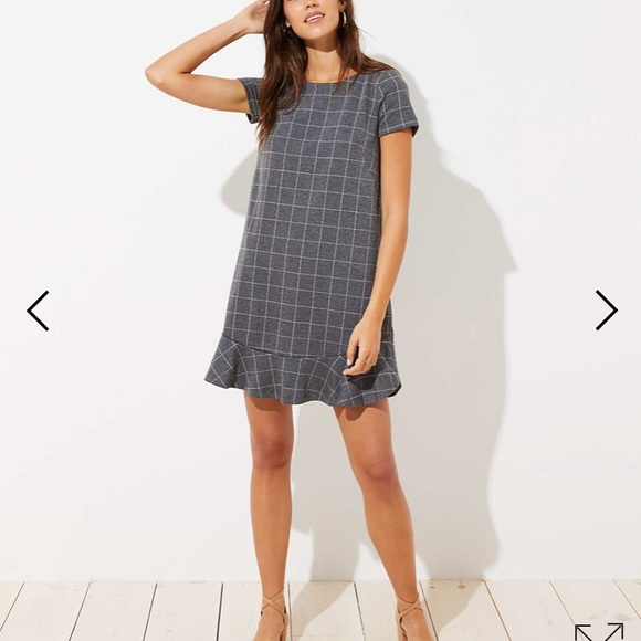 LOFT Dresses & Skirts - Loft Gray Windowpane Flounce Dress